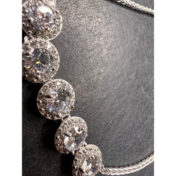 Sterling Silver CZ Halo Bolo Bracelet Adjustable Sparkle Slider Bracelet - Picture 11 of 15